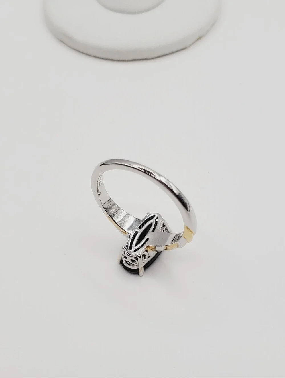 Oval Black Spinel Yellow Gold - 925 Sterling Silver Two Tone Ring